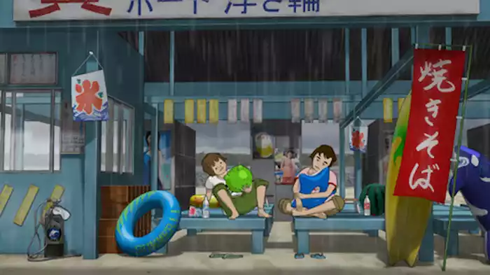 大雨の海の家