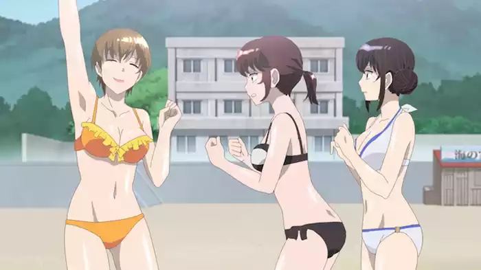 2人で密着、浮輪の穴。