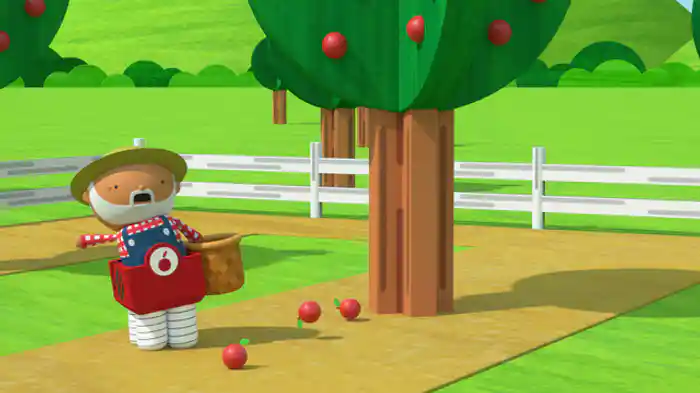 りんごのしゅうかく／うえへ、したへ