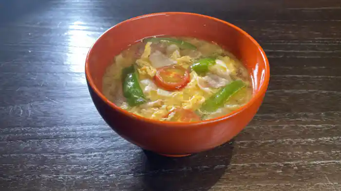 青椒肉絲トマ玉スープ