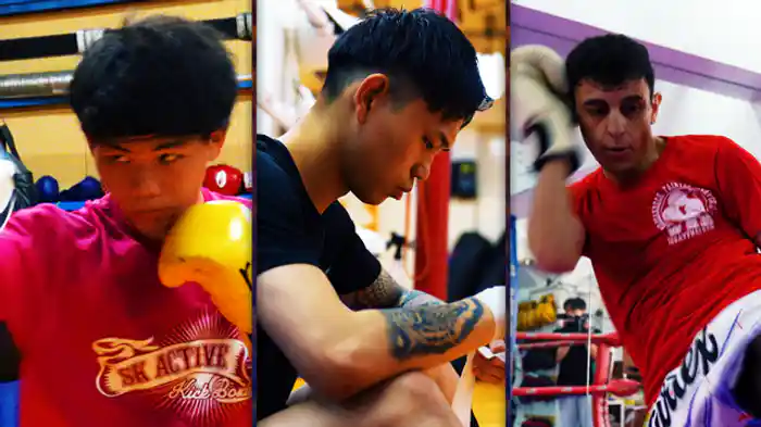 試合にむけての各選手の調整に密着。千裕チーム「調布の悪童・藤橋チャンミン」「フランスのムエタイオタク・アメッド・ブーグリア」五味チーム「熊本の麒麟児・井上聖矢、井上舜矢兄弟」