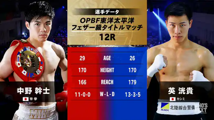 中野 幹士 vs. 英 洸貴