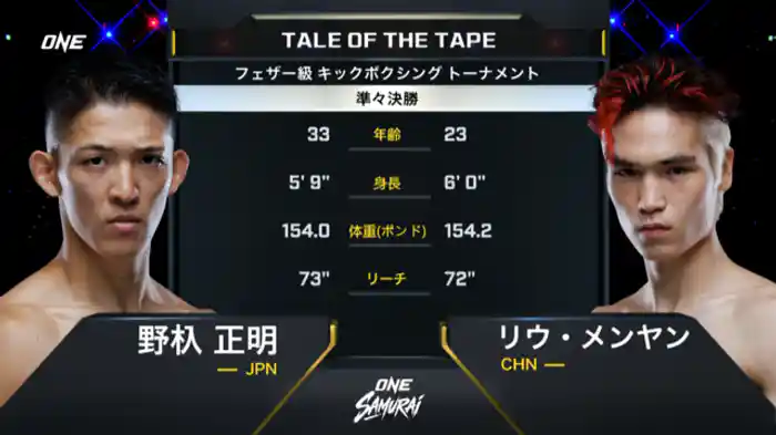 野杁正明 vs. リウ・メンヤン