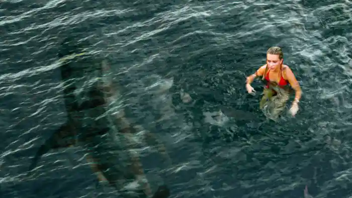 ホワイトシャーク　湖の水面の下に